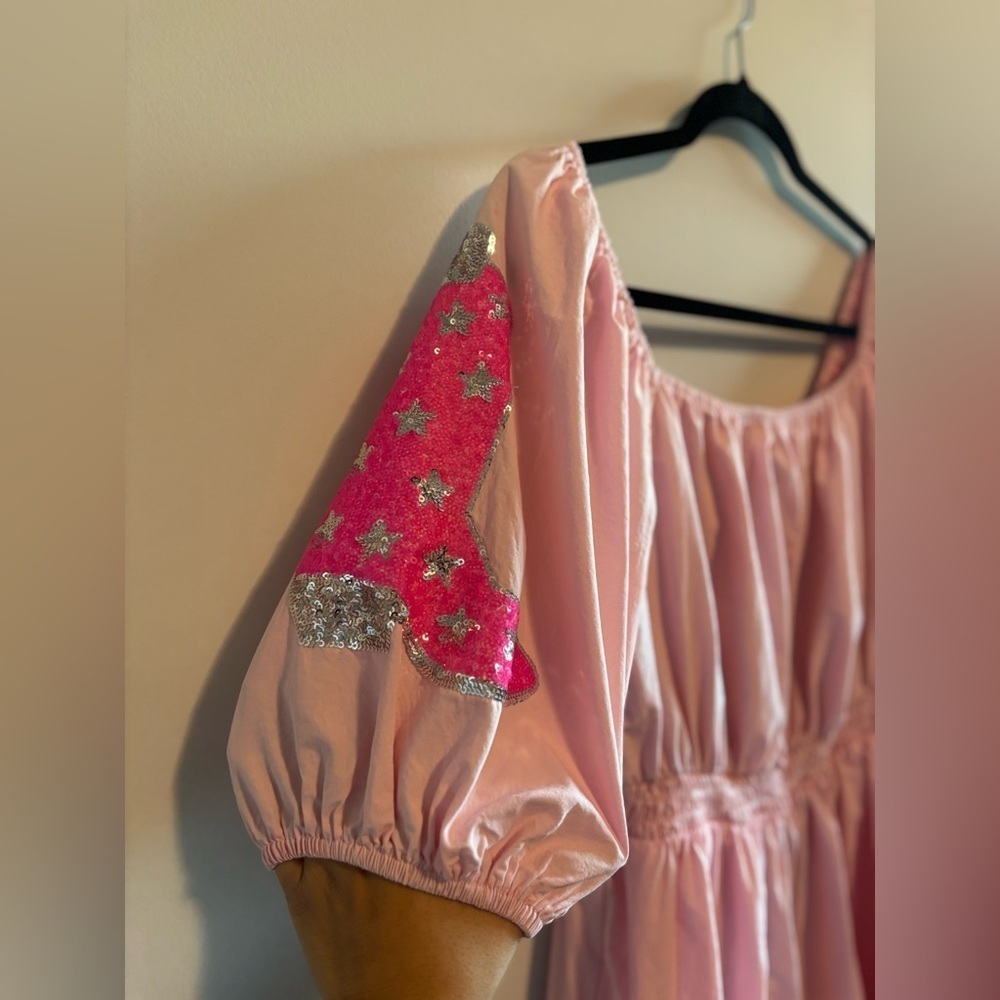 Fantastic Fawn Pink Cowboy Patch Dress Women’s Size Large - Picture 6 of 9